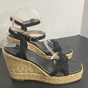 Stuart Weitzman Women’s Wedge Sandals 7.5B Black Suede Espadrille Wedge Summer